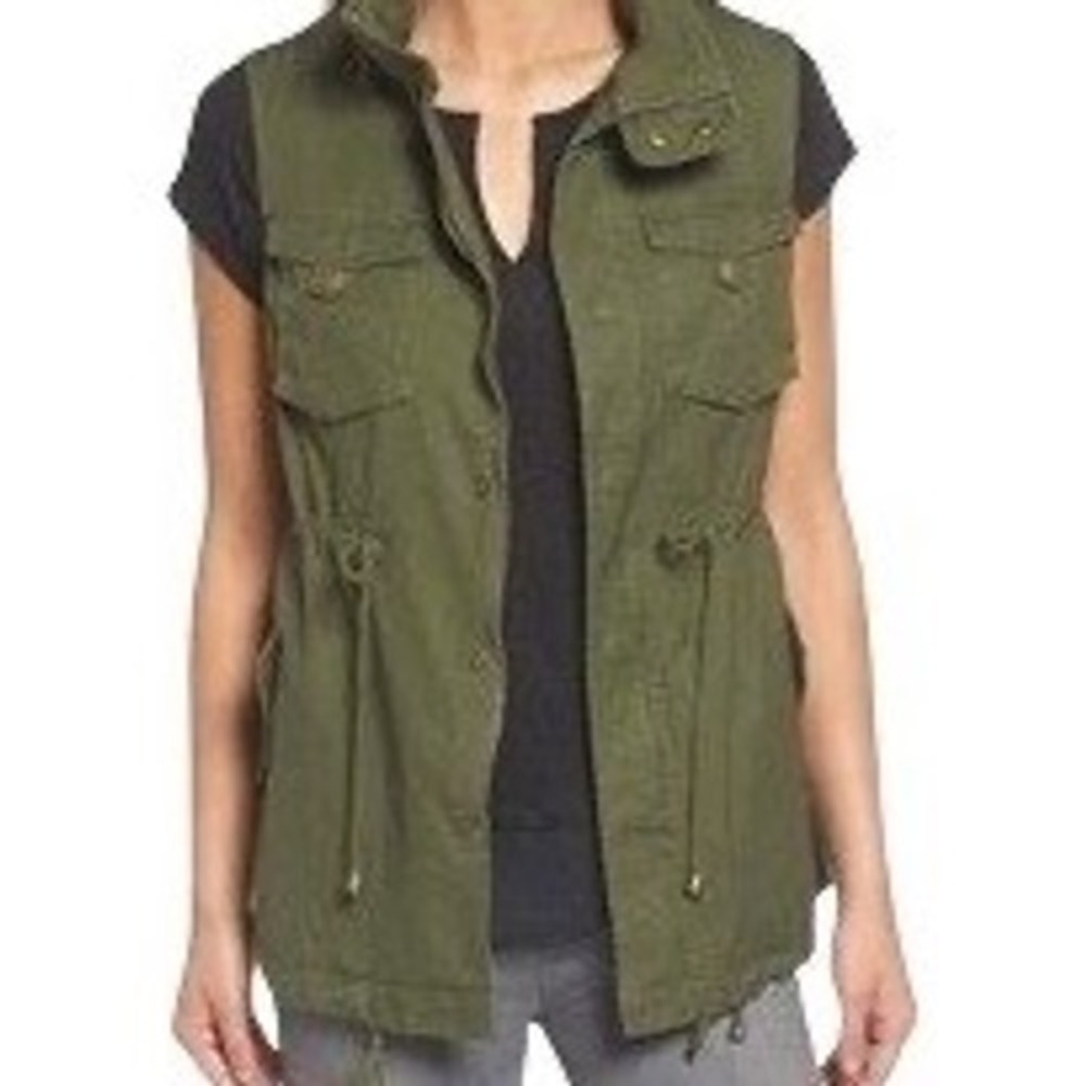 Pleione Army Green Cotton Canvas Sleeveless Vest Size‎ Small
